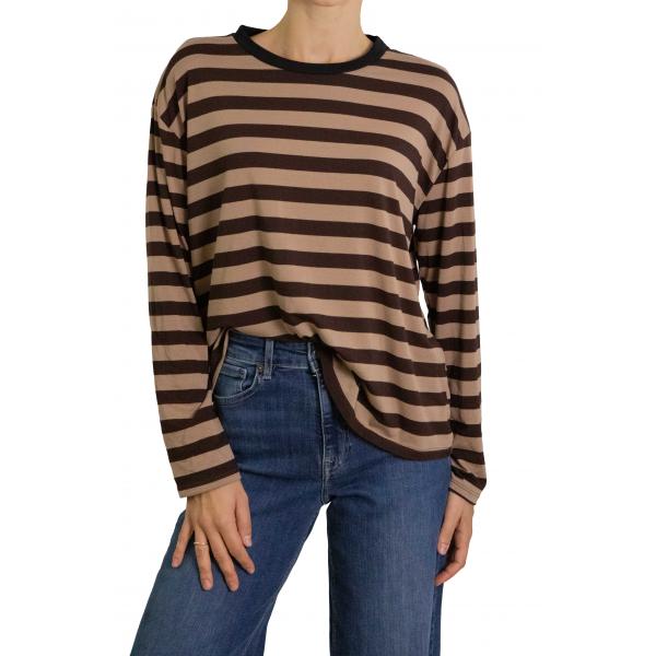 Maglia con contrasto di colore colletto a righe morbida 